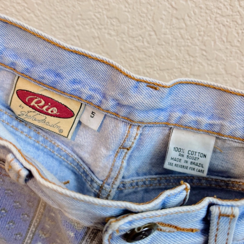 90’s Vintage Rio Blue Floral Patterned Denim Shorts - Picture 9 of 9